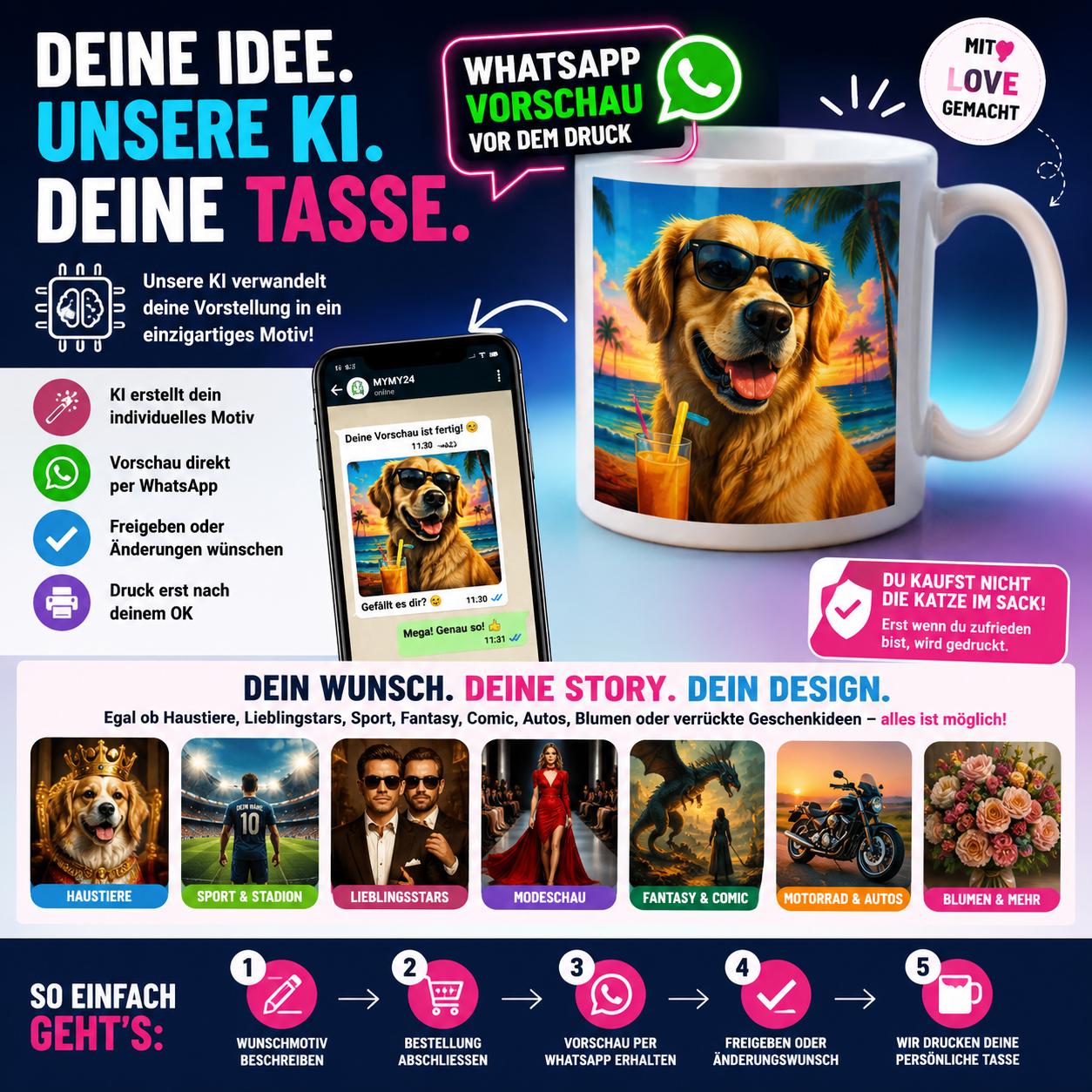 🤖 KI-Wunschmotiv Tasse  📱 Vorschau direkt per WhatsApp vor dem Druck