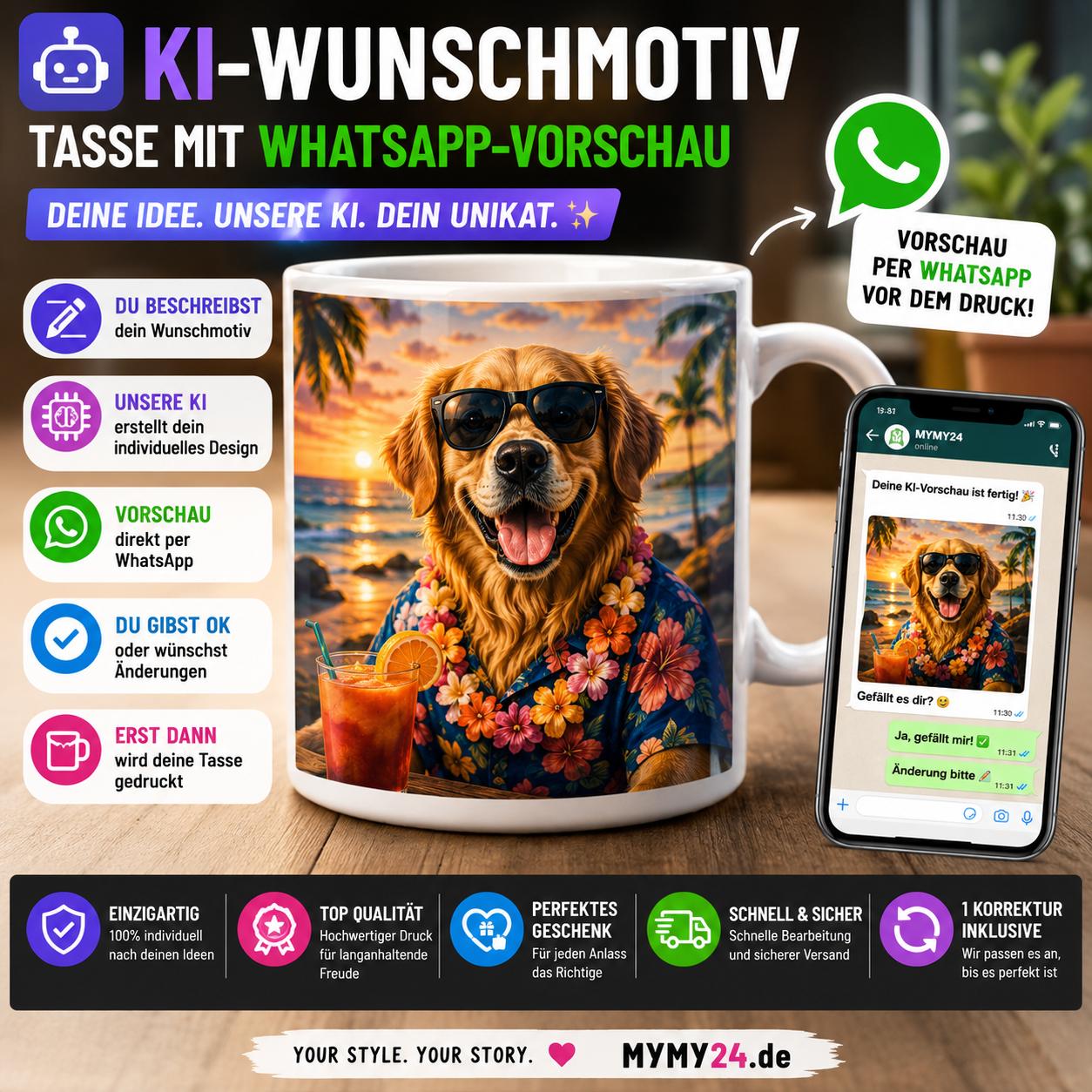 🤖 KI-Wunschmotiv Tasse  📱 Vorschau direkt per WhatsApp vor dem Druck